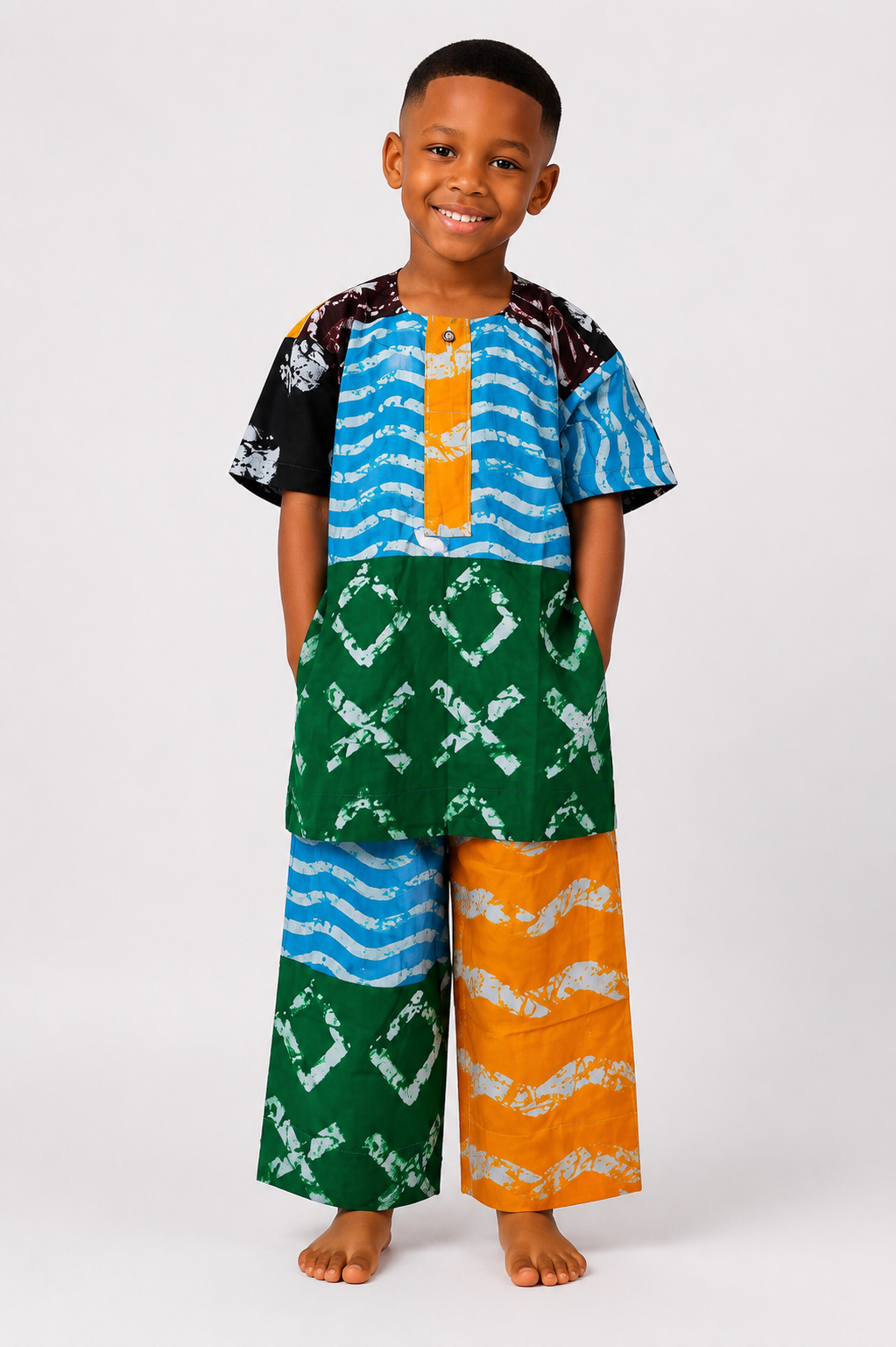 *Ankara Patchwork Top & Shorts Set | African Print Boys' 2-Piece | Agbeke Style