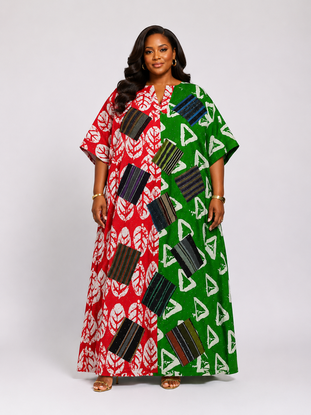 Ankara & Asooke Patchwork Bubu Maxi Dress | Rhinestone Detail | Agbeke Style