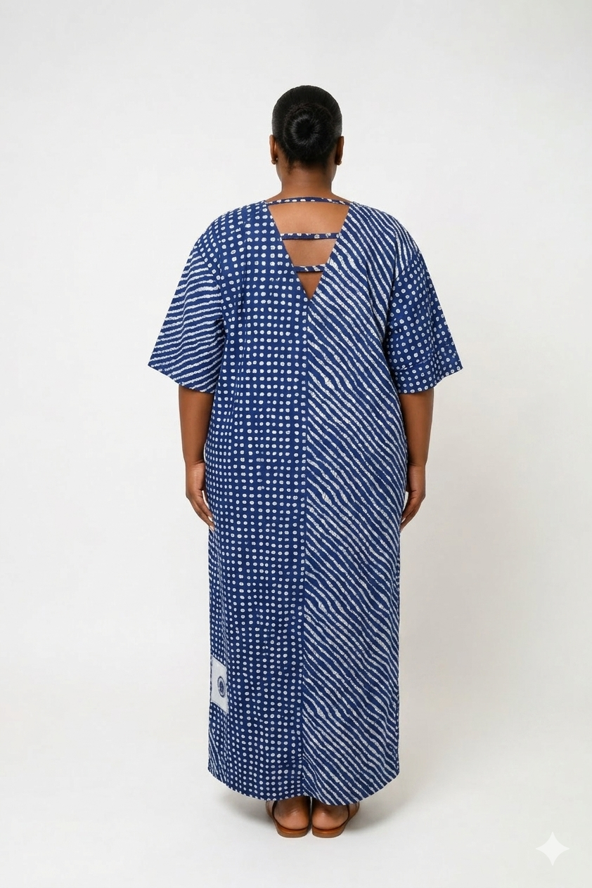 V-Neck 3-Stripe Back Maxi Dress (Long) | African Print Bubu| Agbeke Style