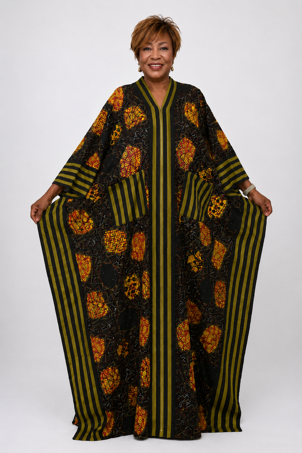 Ankara & Asooke 2-in-1 Kimono Maxi Dress with Rhinestone | Agbeke Style