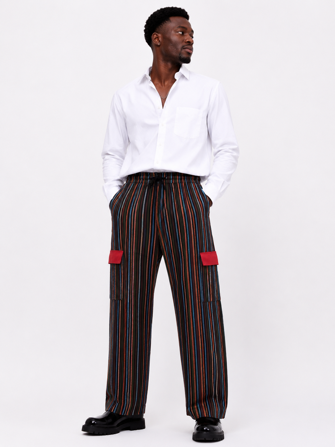 Asooke Striped Palazzo Cargo Pants | African Print Trousers for Men | Agbeke Style