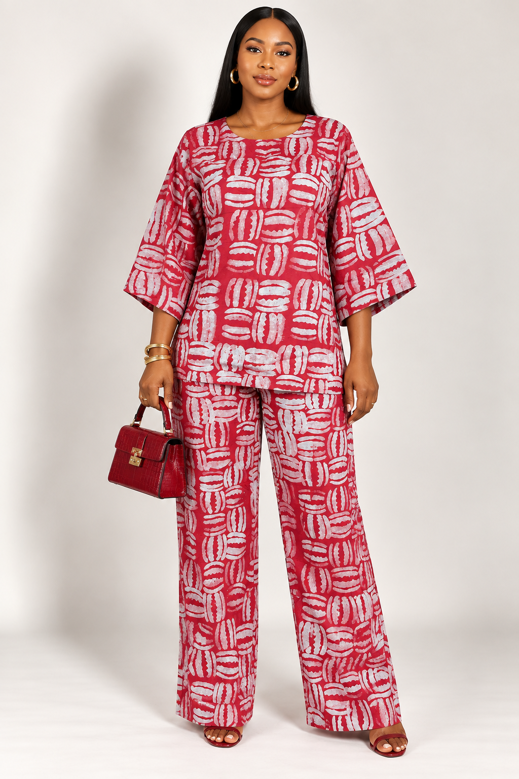 *Wide-Sleeve Tunic & Trouser Adire Set | Agbeke Style