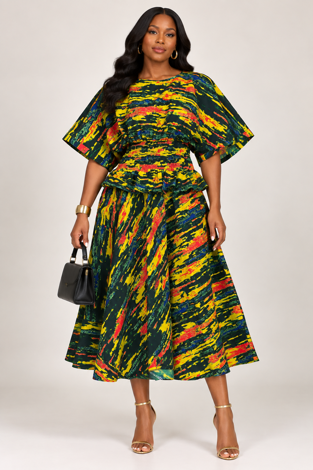 Peplum Top & Flared Midi Skirt Ankara Set | African Print Co-ord | Agbeke Style