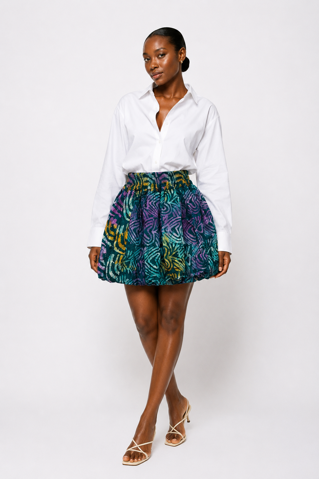 Adire Bubble Mini Skirt | African Print Skirt | Agbeke Style