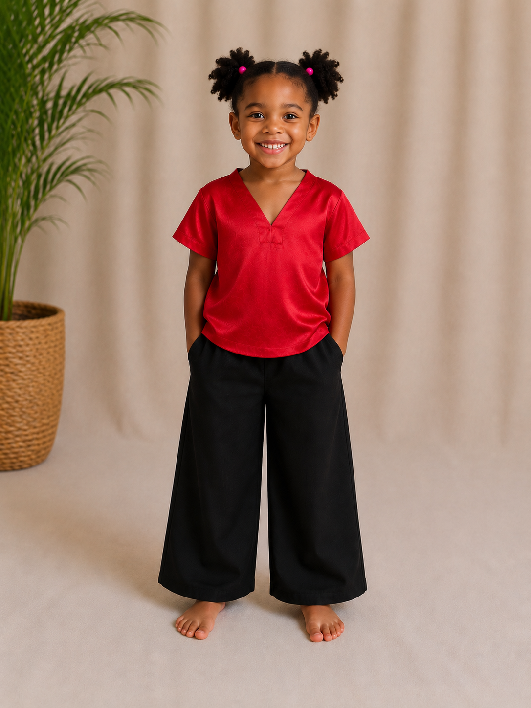 Kids V-Neck Top with Ankara Trim | African Print Detail | Agbeke Style