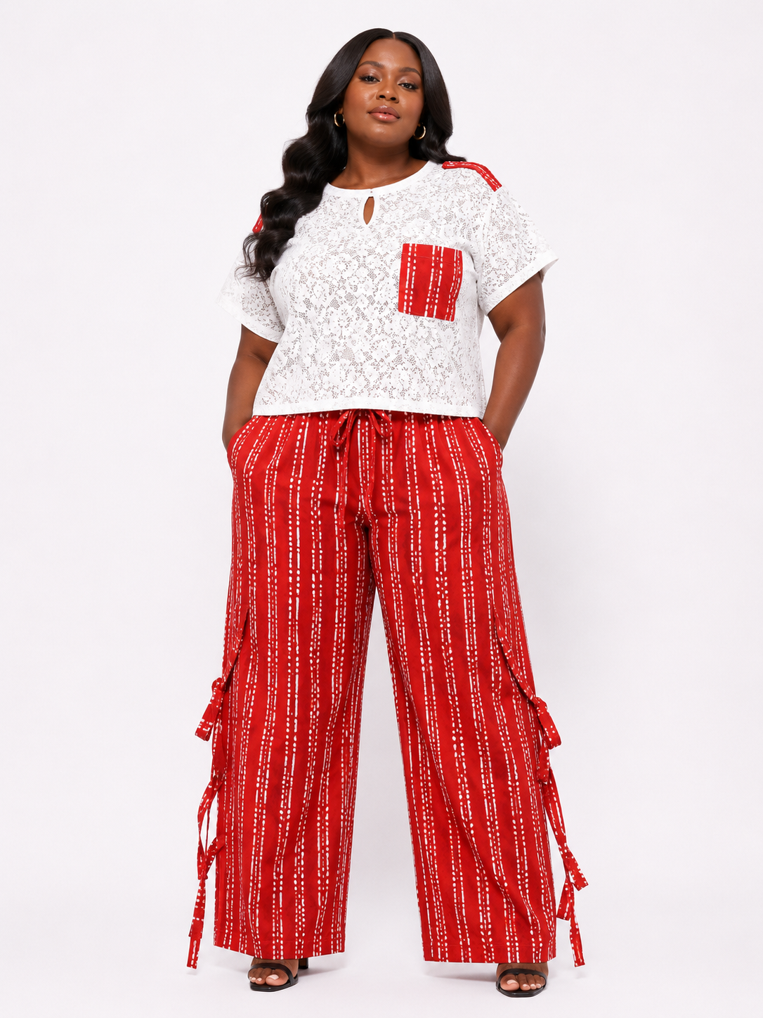 Lace Keyhole Top & Ankara Palazzo Pants Set | African Print Co-ord | Agbeke Style