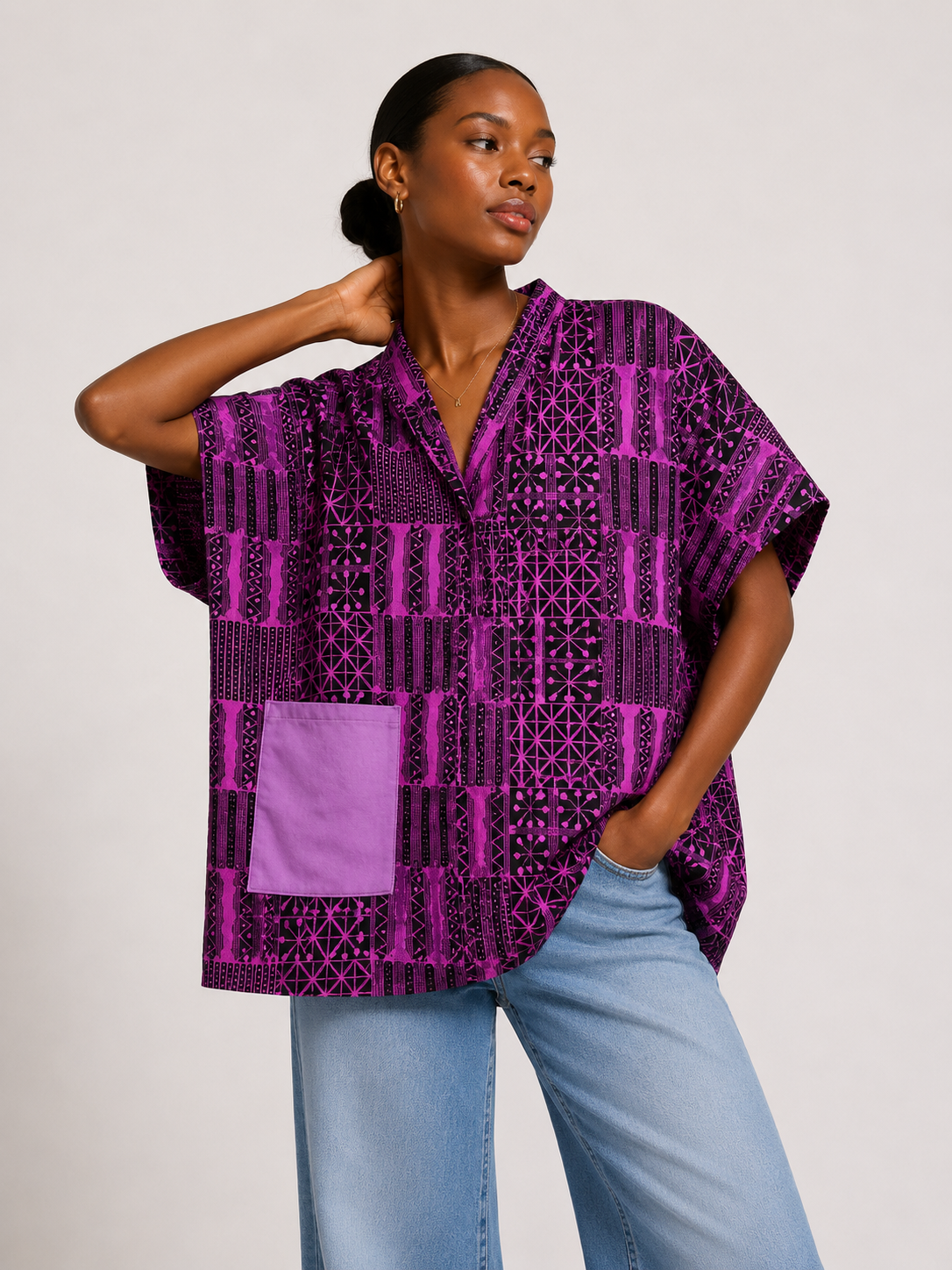 Ankara Oversized V-Neck Top 0626| African Print Top | Agbeke Style