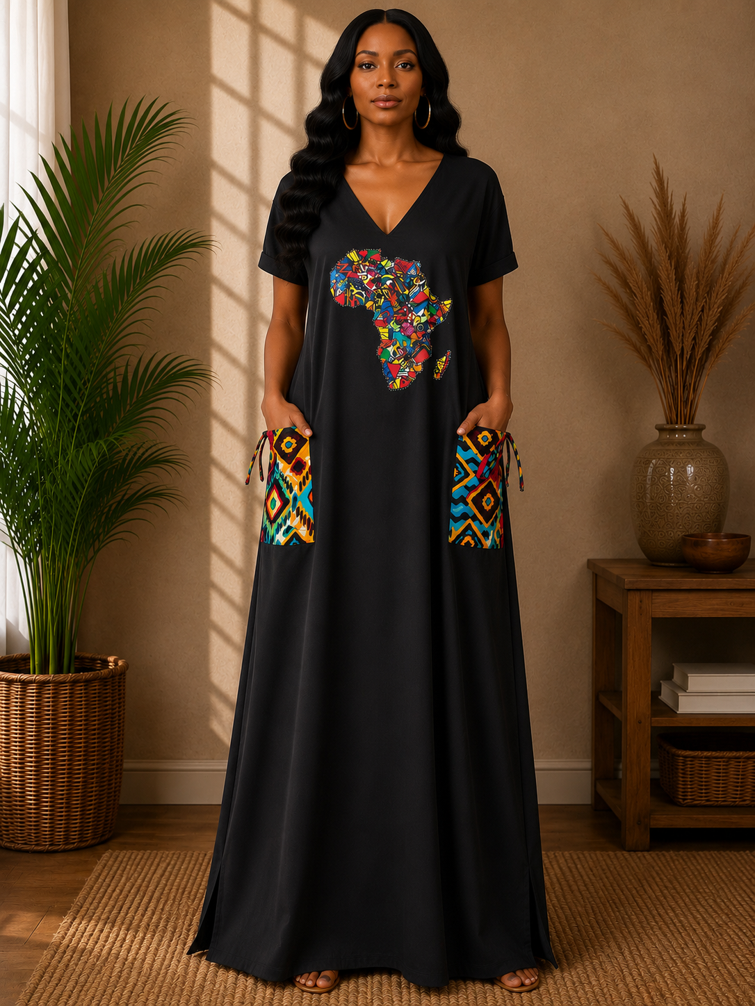 Maxi Dress & Cap Set with Ankara Print | Africa Map Graphic Set | Agbeke Style