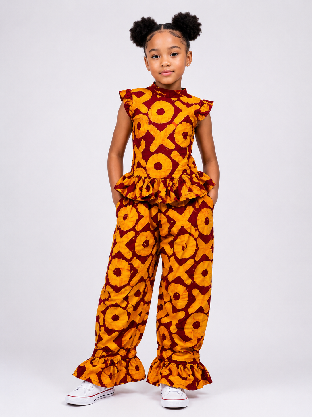 Ankara Print Peplum Top & Flare Pants Set | African Print Kids' 2-Piece | Agbeke Style