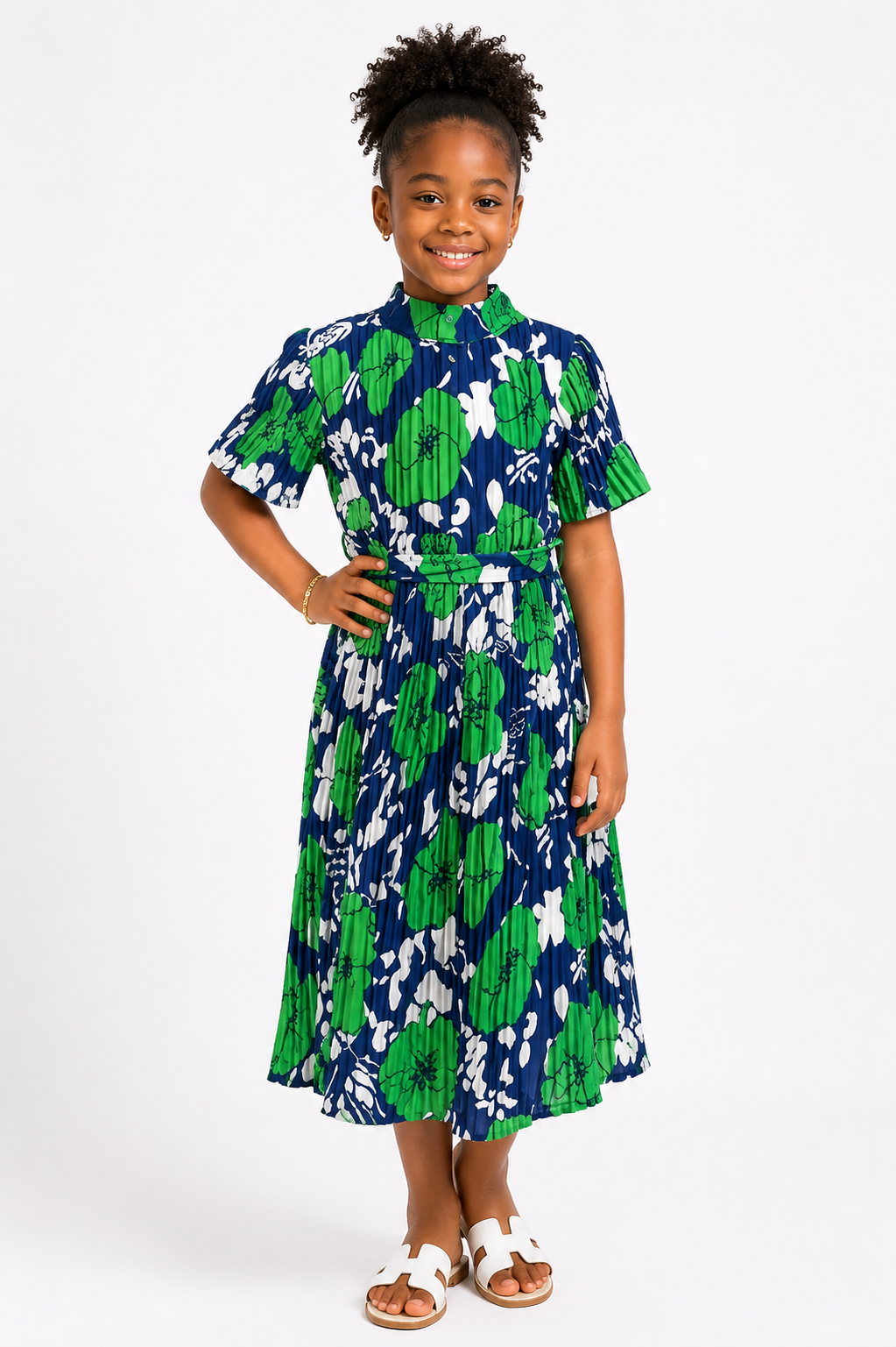 Floral Print Pleated Midi Dress | Kids' Occasion Dress | Agbeke Style