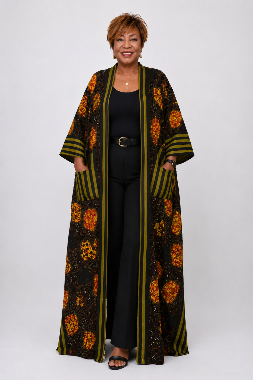 Ankara & Asooke 2-in-1 Kimono Maxi Dress with Rhinestone | Agbeke Style