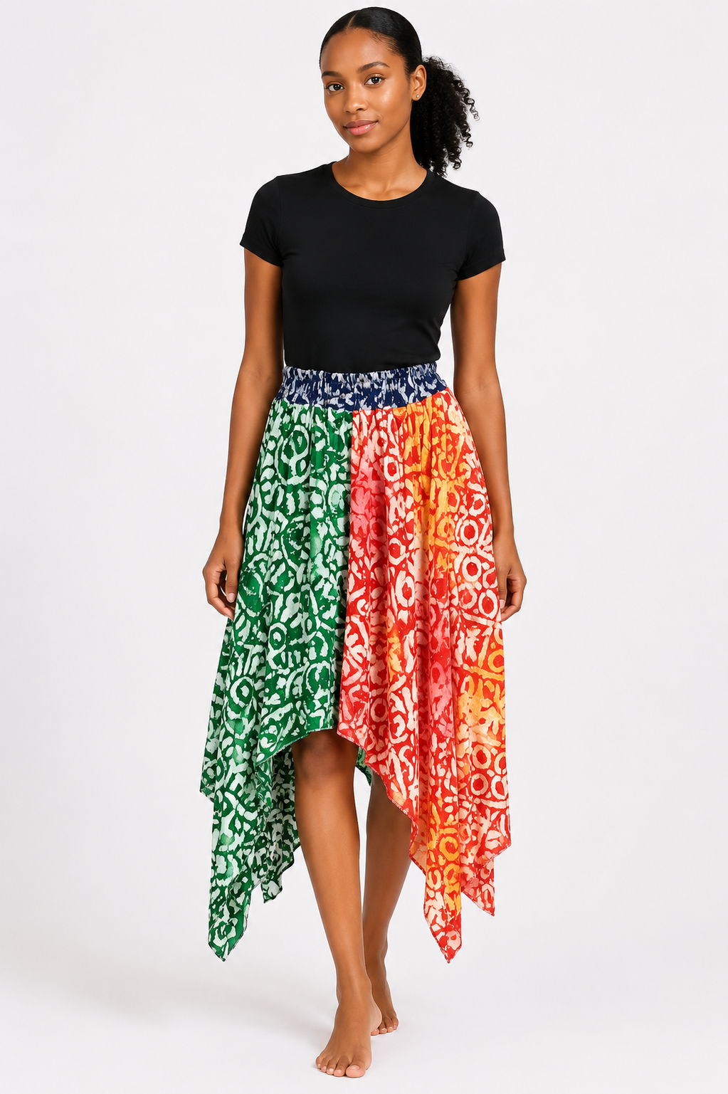 Adire Handkerchief Hem Skirt | African Print Skirt | Agbeke Style
