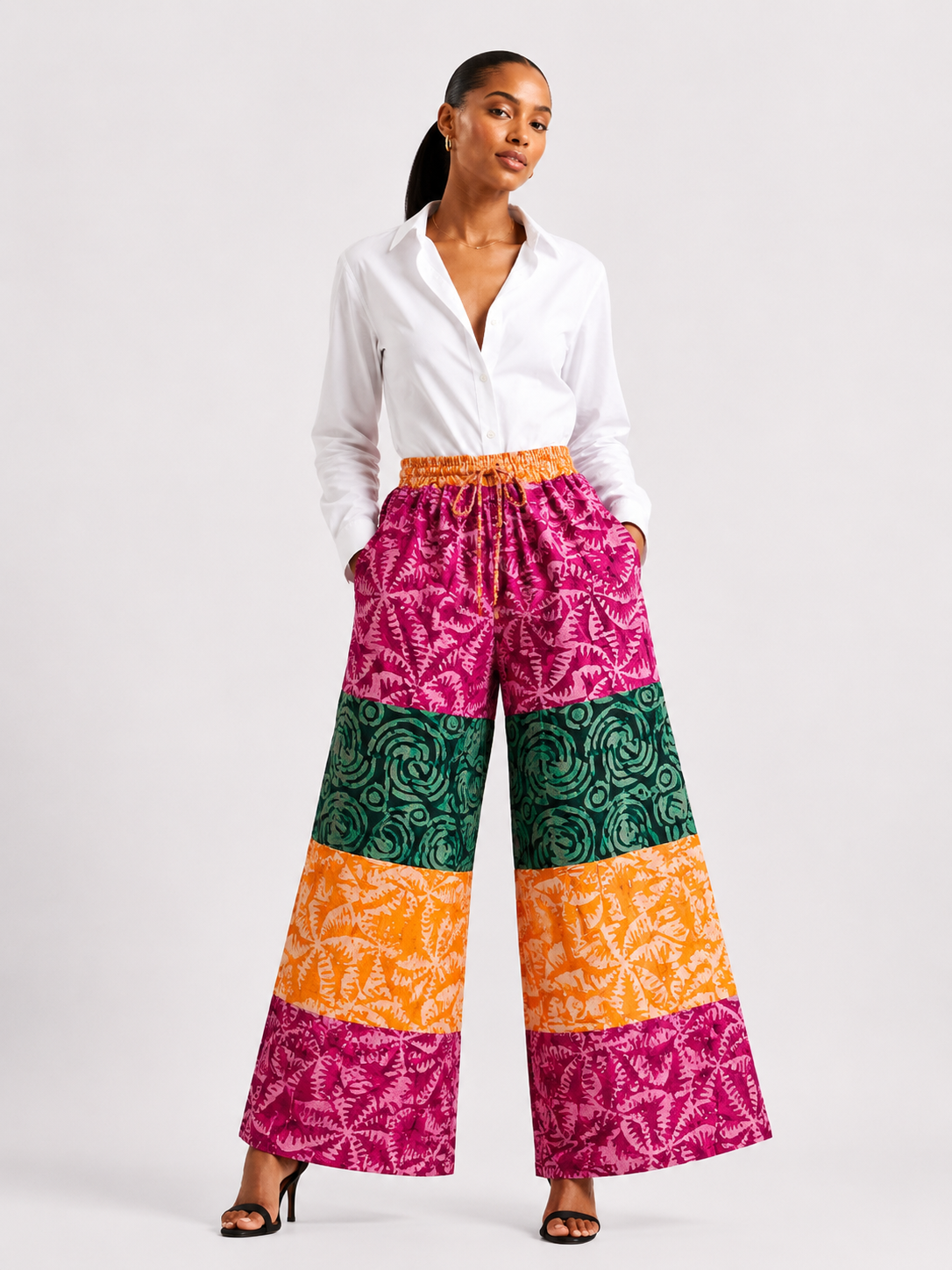 Adire Patchwork Wide Leg Pants | African Print Trousers | Agbeke Style