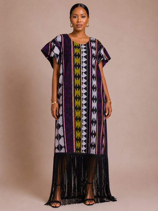 *Ankara Print Fringe Hem Maxi Dress | Agbeke Style