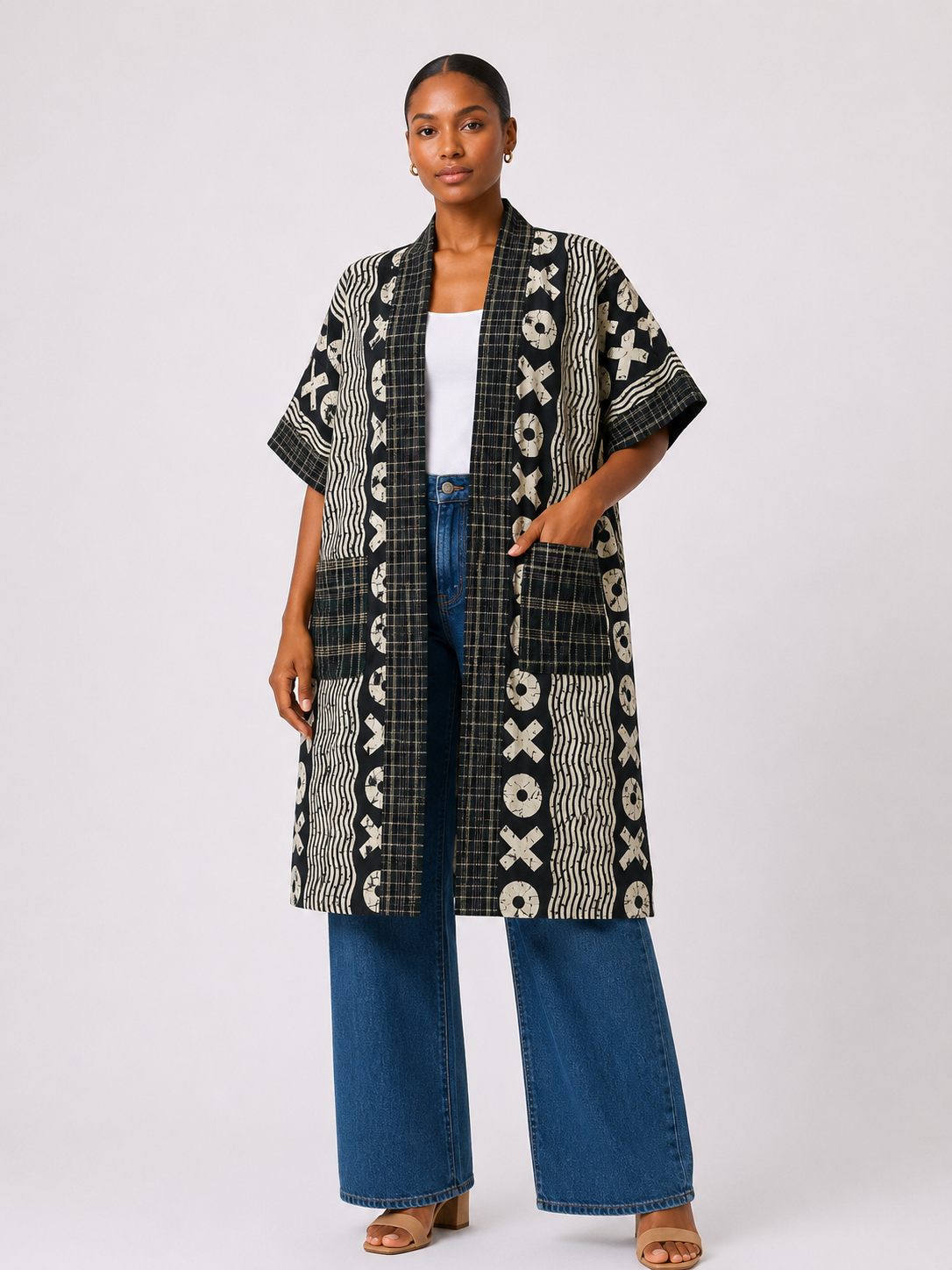 Ankara Kimono with Asooke edges | African Print Duster | Agbeke Style