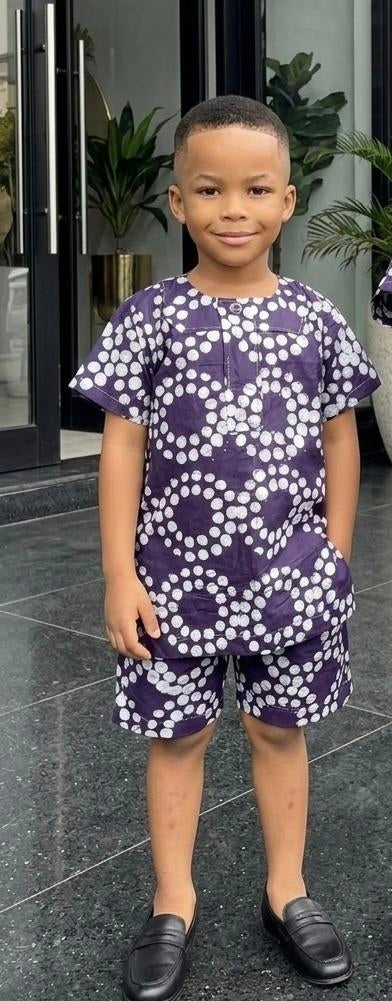 **Ankara Print Top & Shorts Kids Set | African Print Boys' 2-Piece | Agbeke Style
