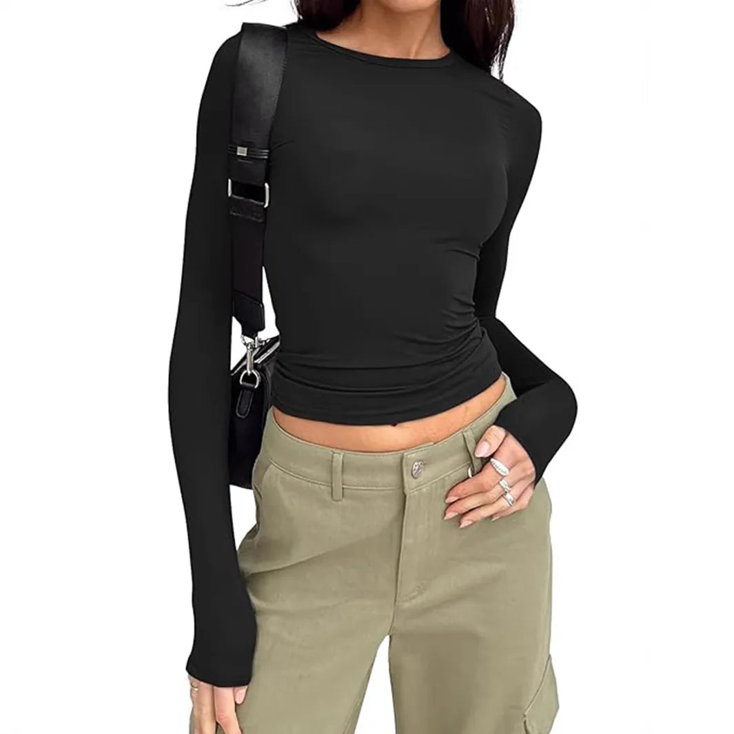 *Long Sleeve Slim Fit Crop Top | Women's Layering Essential | Agbeke Style