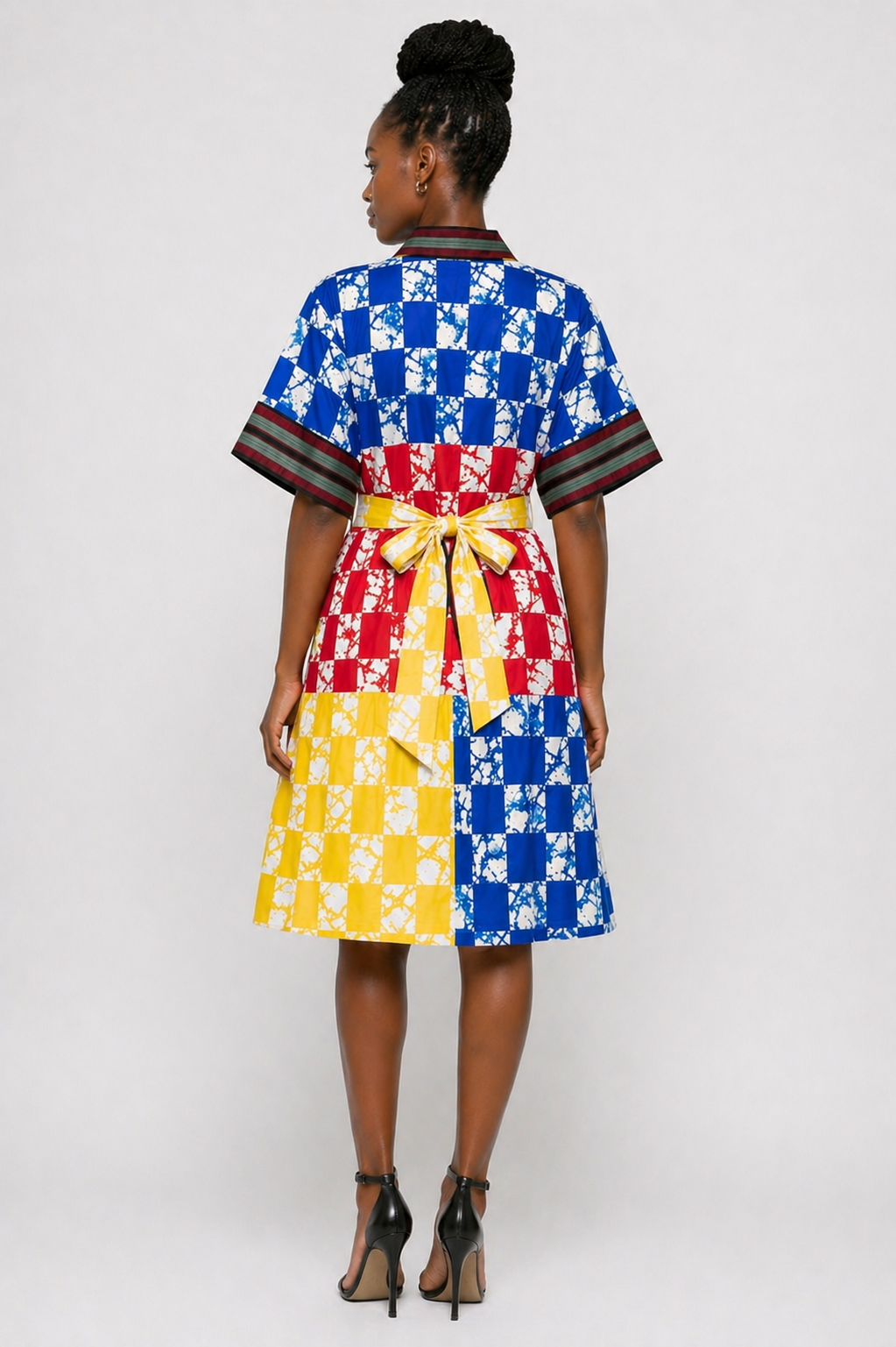 Ankara & Asooke Knee Length Dress with Belt | Agbeke Style