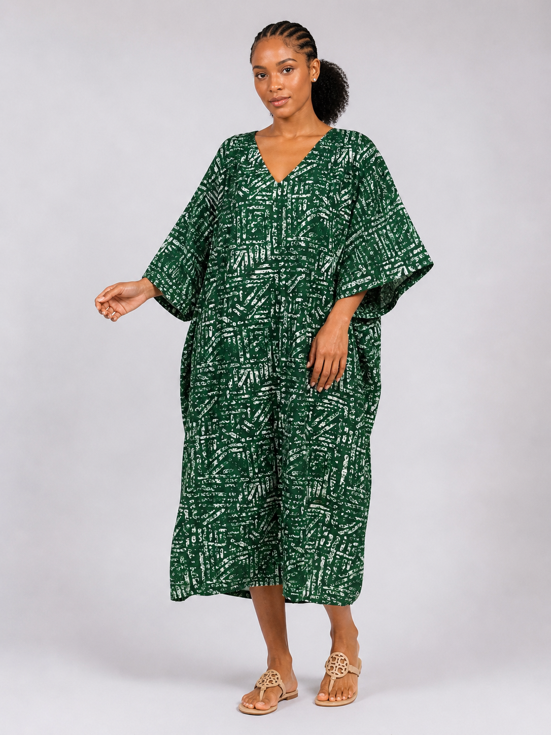 Ankara 3-Stripe V-Neck Midi Dress | African Print | Agbeke Style.