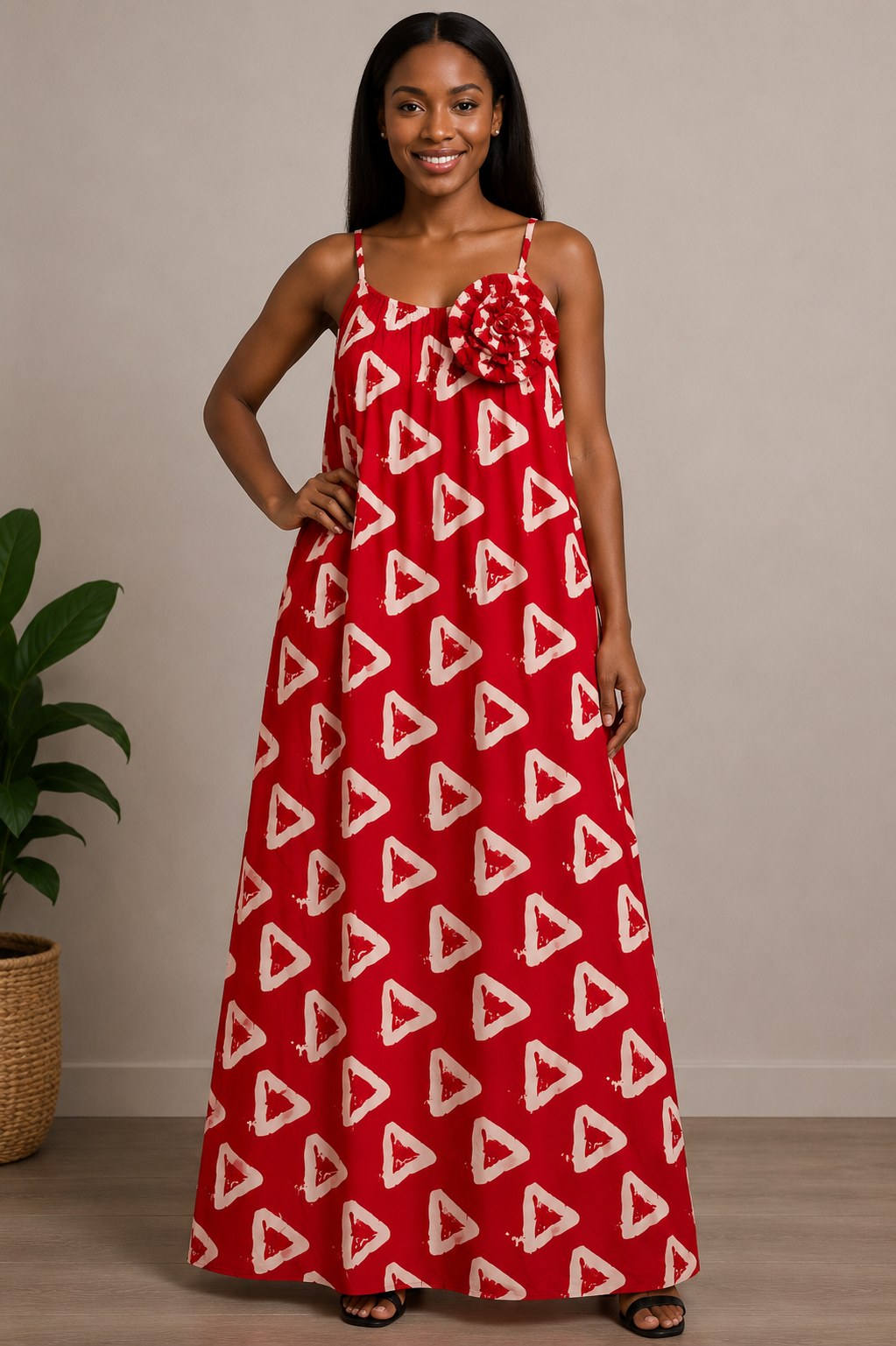 Ankara Maxi Dress with Rosette Detail | African Print Bubu | Agbeke Style