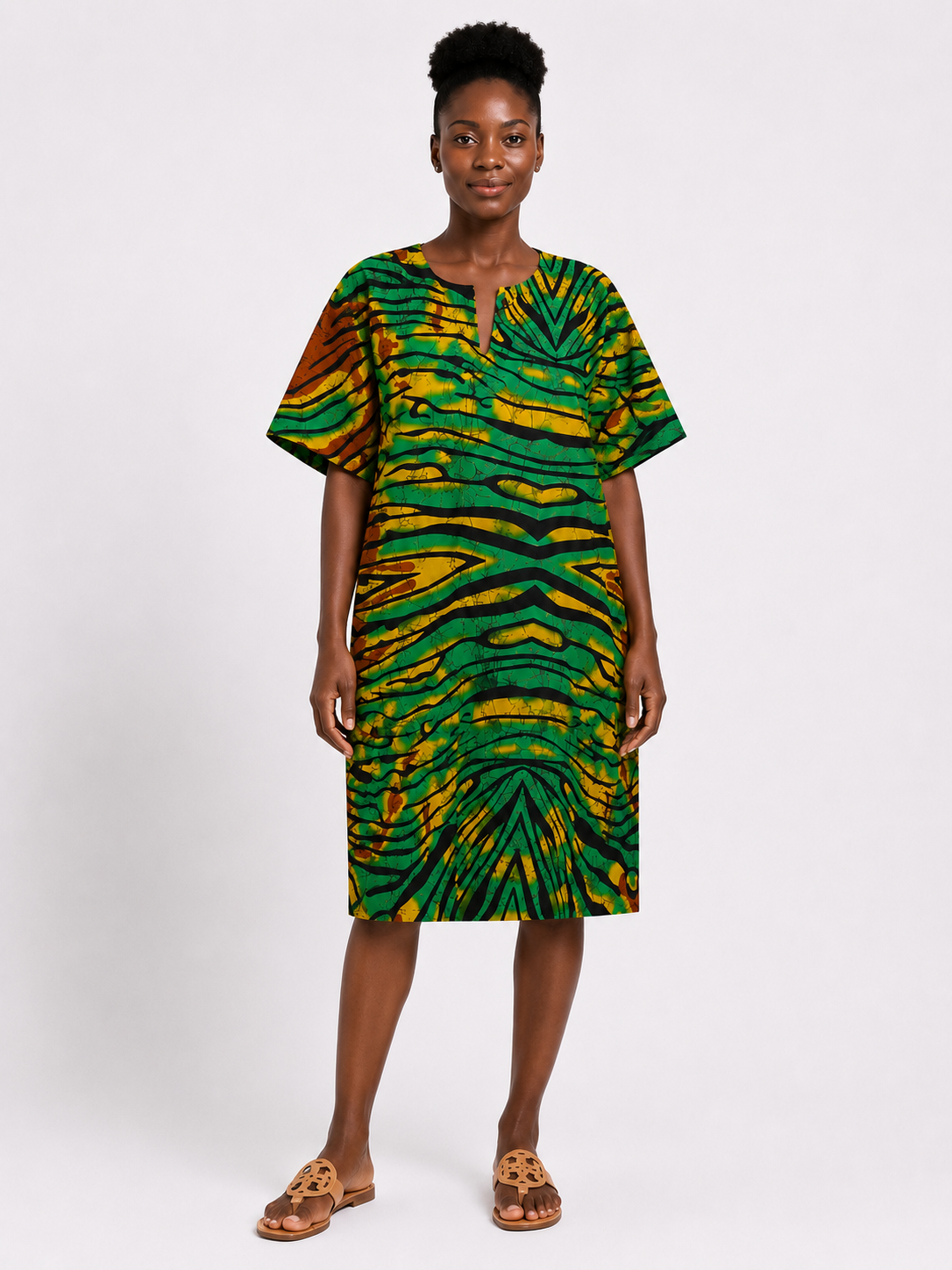 Ankara Split Neck Knee Length Bubu | African Print Dress | Agbeke Style