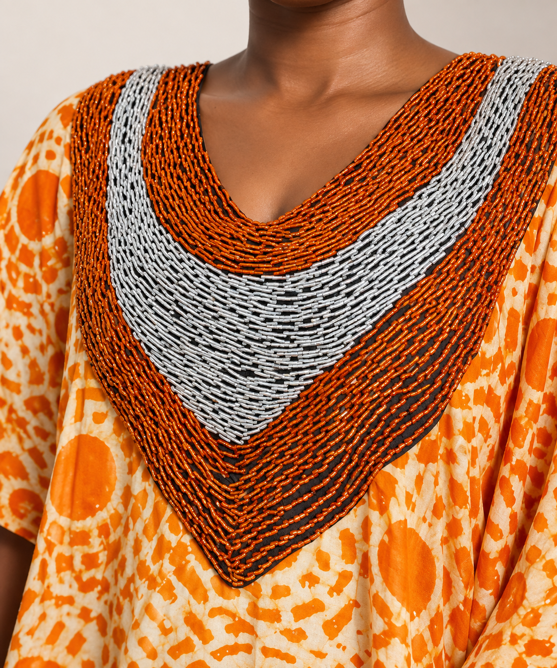 *Adire Beaded Bubu Maxi Dress | Beaded Detail | Agbeke Style