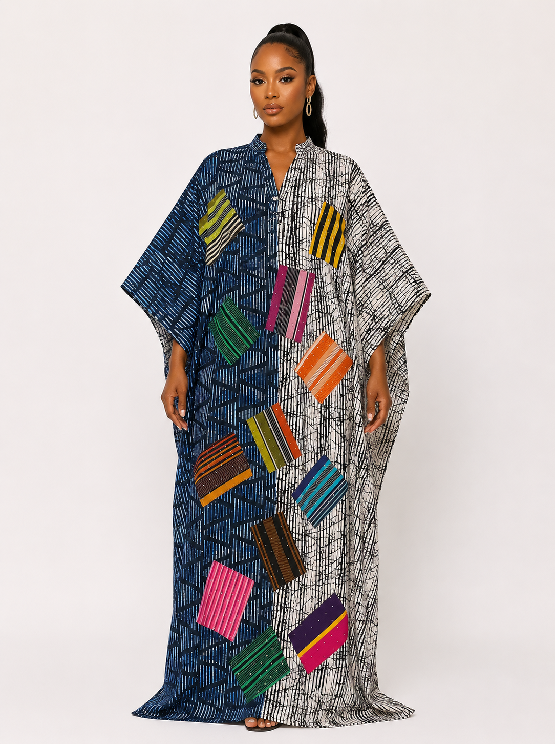 Ankara & Asooke Patchwork Bubu Maxi Dress | Rhinestone Detail | Agbeke Style