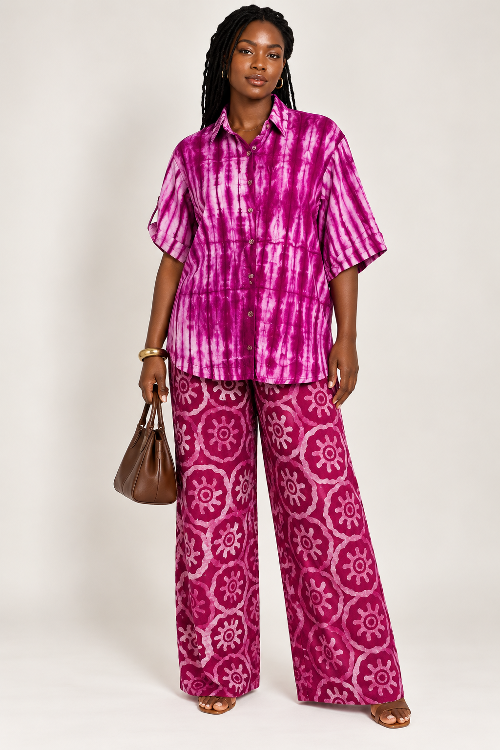 *Mismatched Adire Shirt & Wide-Leg Pants Set | Agbeke Style
