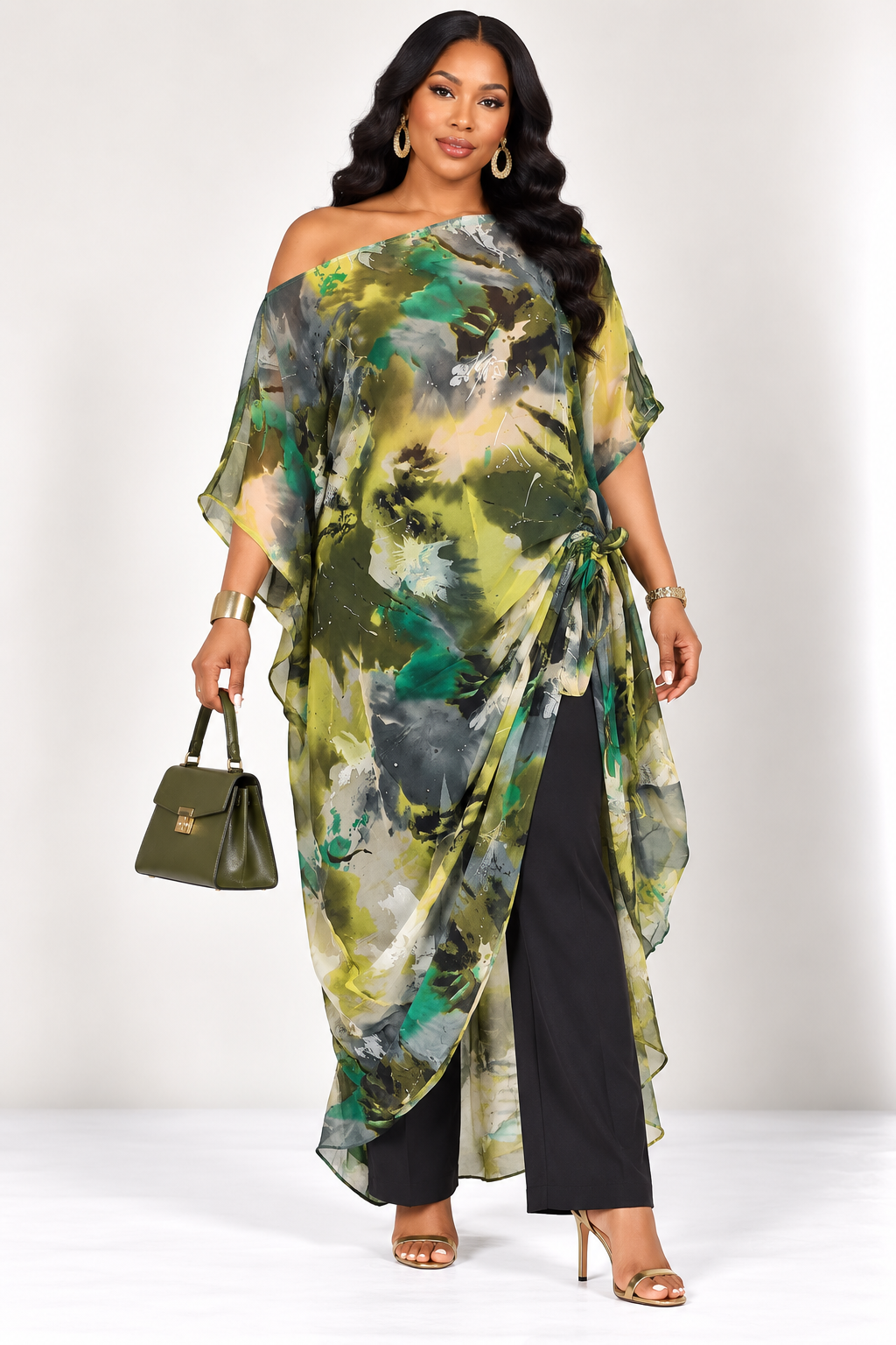 Watercolor Chiffon Two-Piece Bubu Kaftan Set | Convertible Resort Set | Agbeke Style