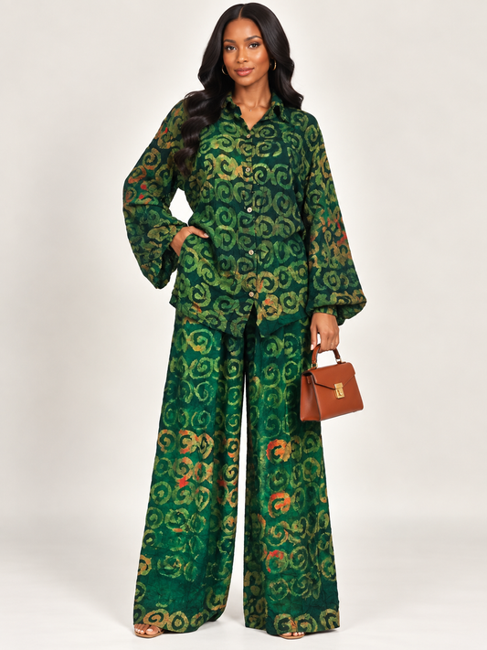 *Adire Shirt & Palazzo Pants Set | African Print Co-ord | Agbeke Style