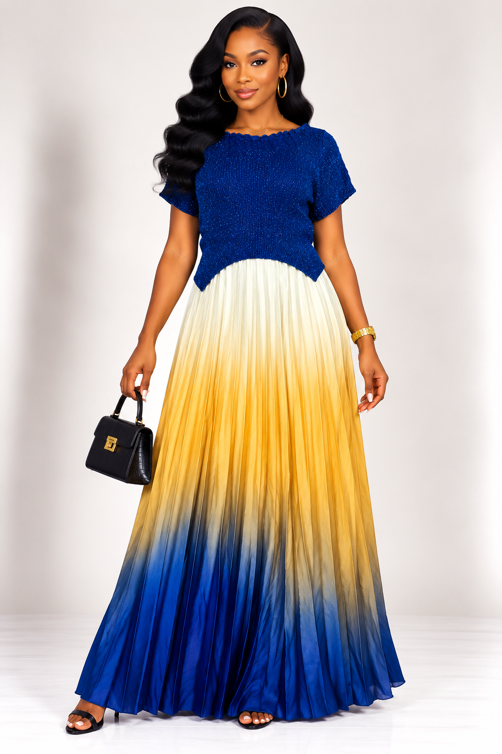 *Metallic Top & Miyaki Ombré Maxi Skirt Set | Agbeke Style