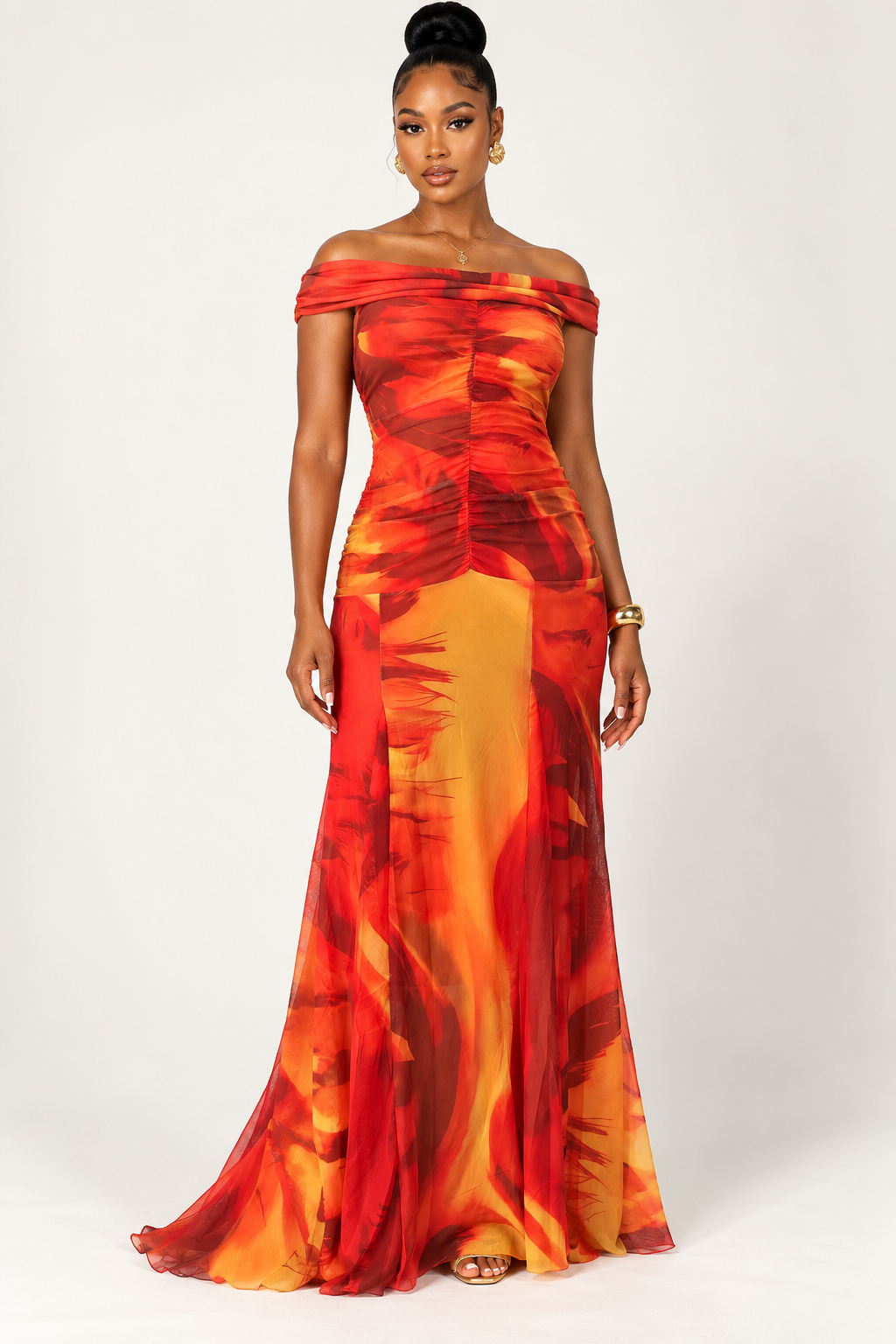 *Off-Shoulder Mesh Ruched Maxi Dress | Agbeke Style