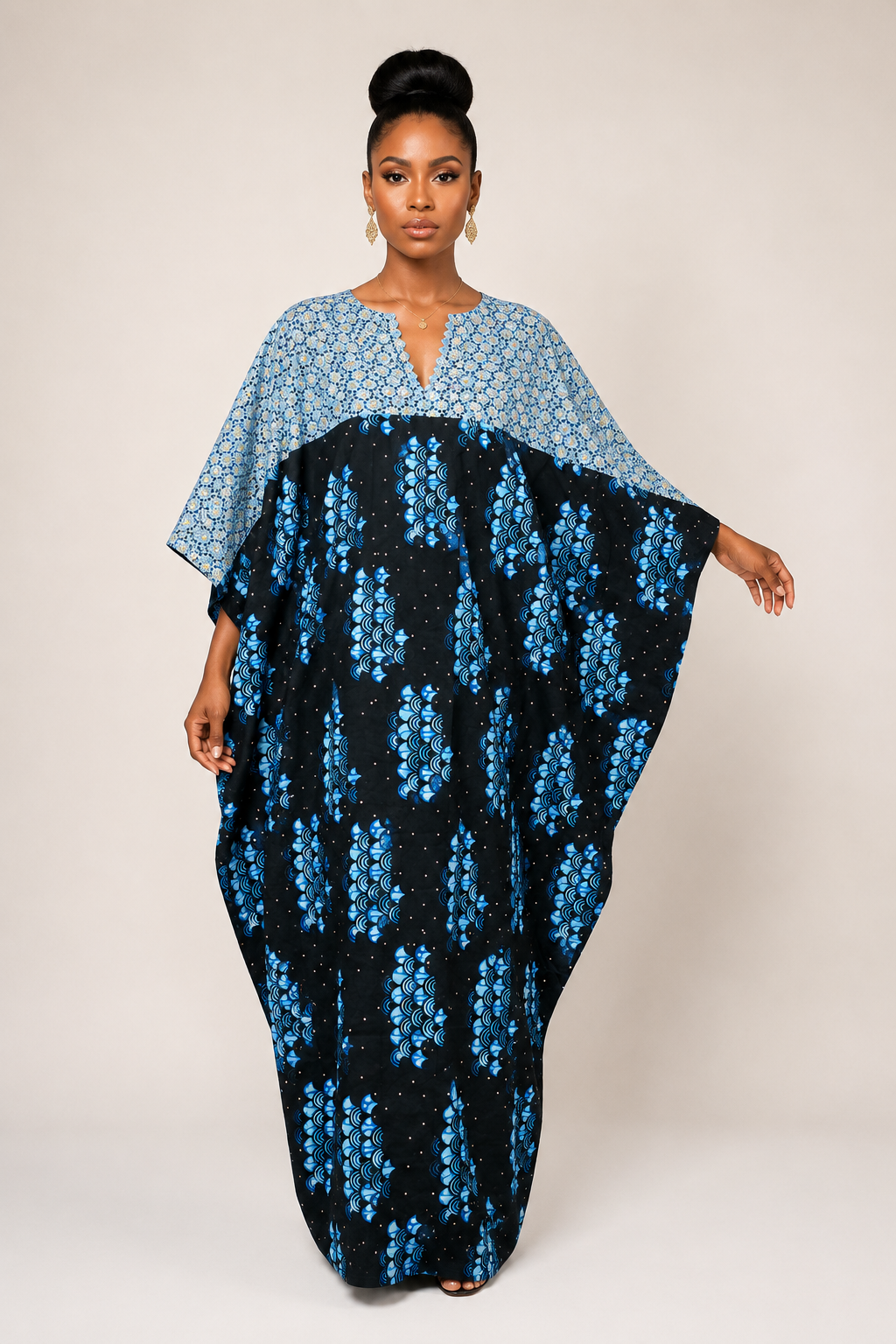 Ankara & Lace Bubu Maxi Dress | Rhinestone Detail | Agbeke Style