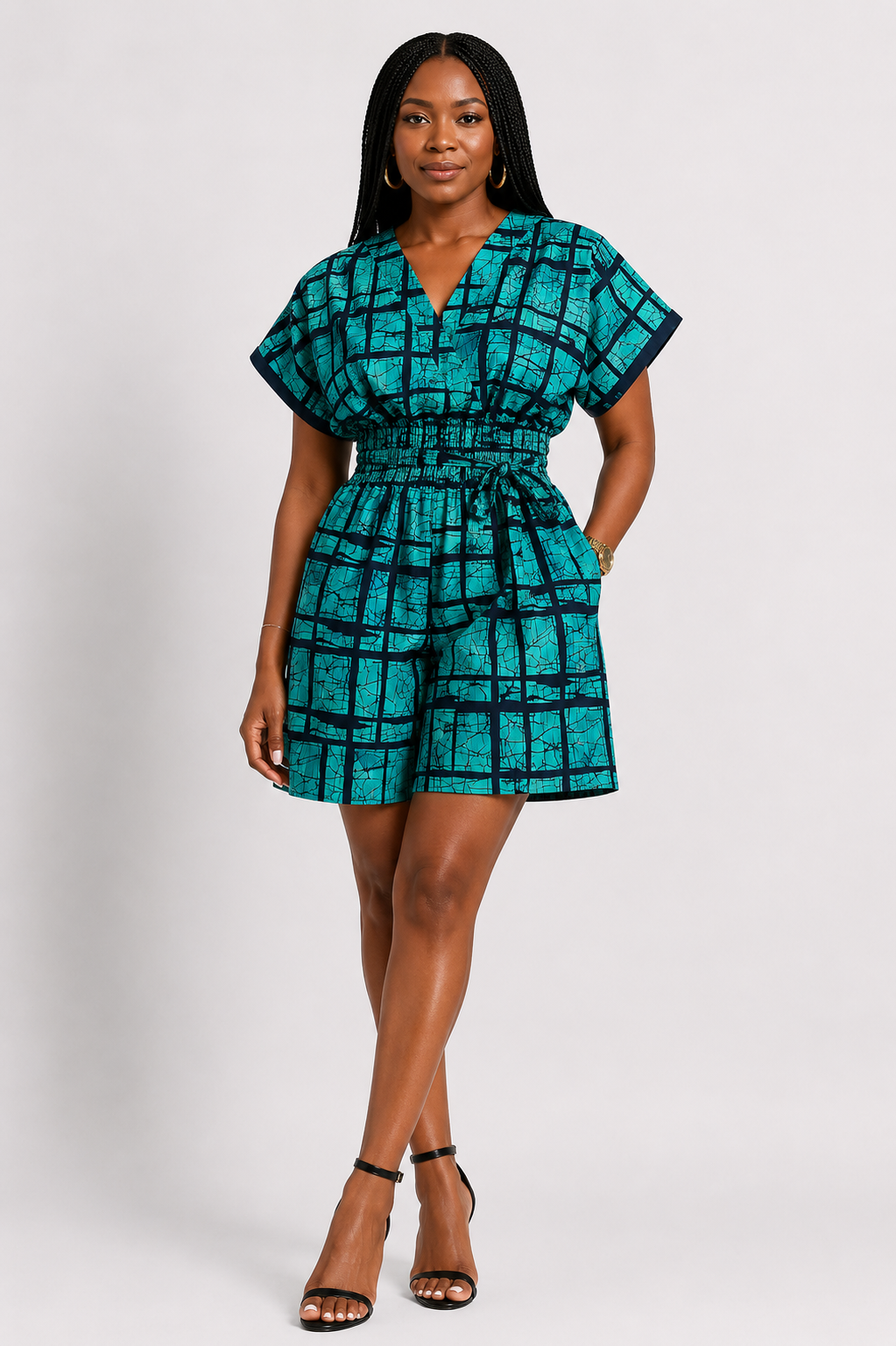 Ankara Smocked Waist Playsuit | African Print Romper | Agbeke Style
