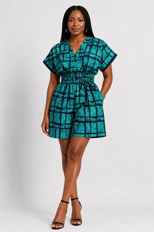 Ankara Smocked Waist Playsuit | African Print Romper | Agbeke Style