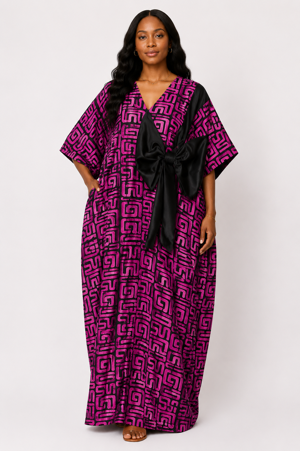 Ankara Kaftan with Satin Bow Detail | African Print Maxi Dress | Agbeke Style