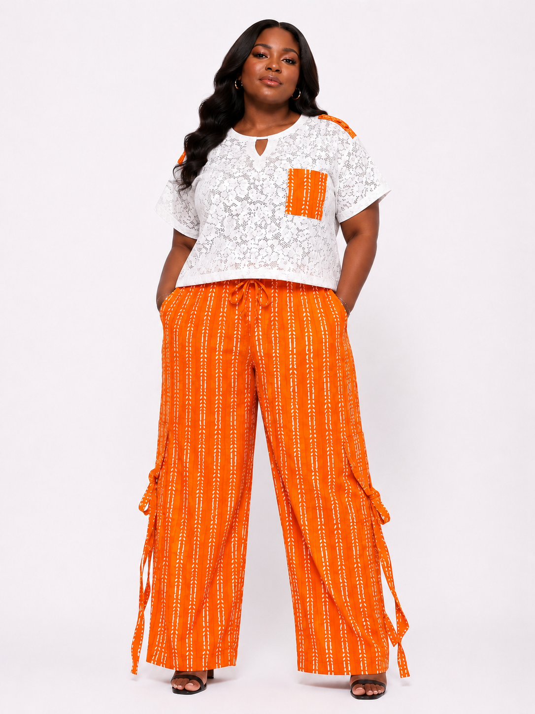 Lace Keyhole Top & Ankara Palazzo Pants Set | African Print Co-ord | Agbeke Style