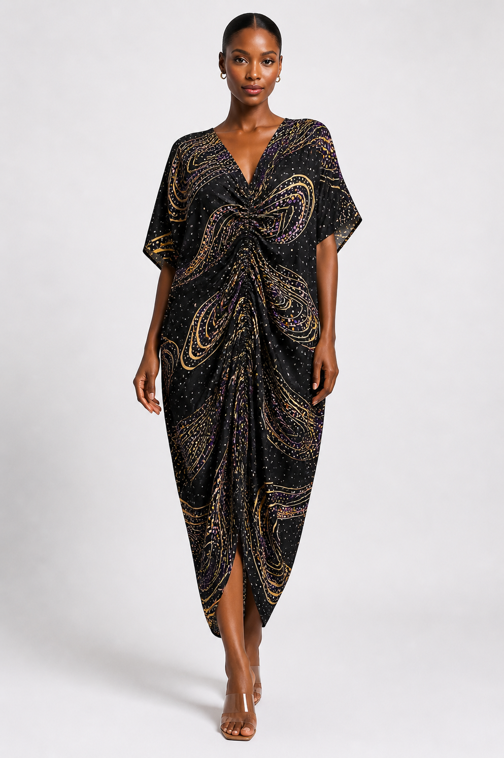 Ankara Ruched Midi Dress with Inner Belt | Agbeke Style