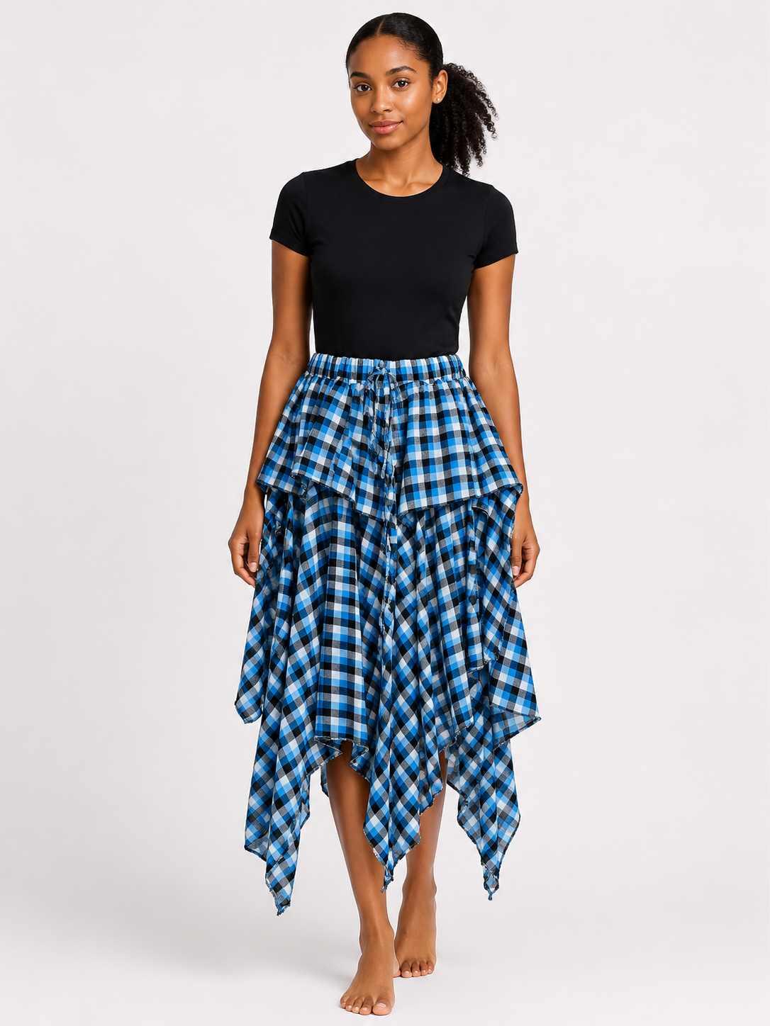 Checked Handkerchief Hem Skirt | Flowy Statement Skirt | Agbeke Style