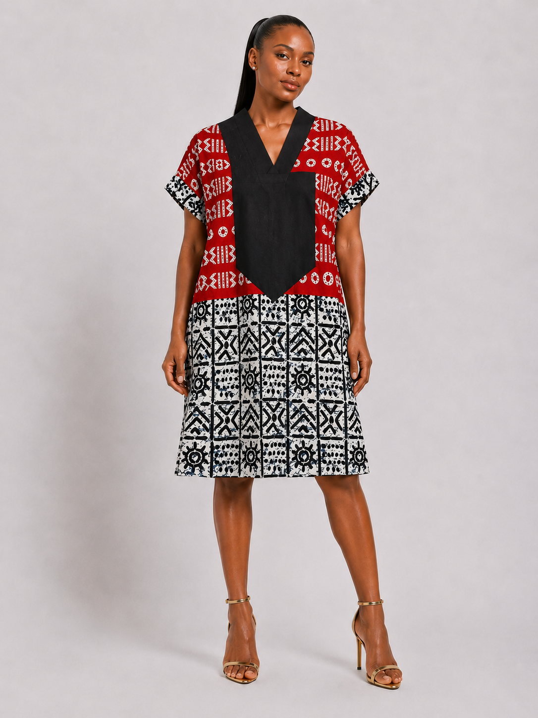 *Ankara & Asooke Knee Length Bubu  | African Print Dress | Agbeke Style