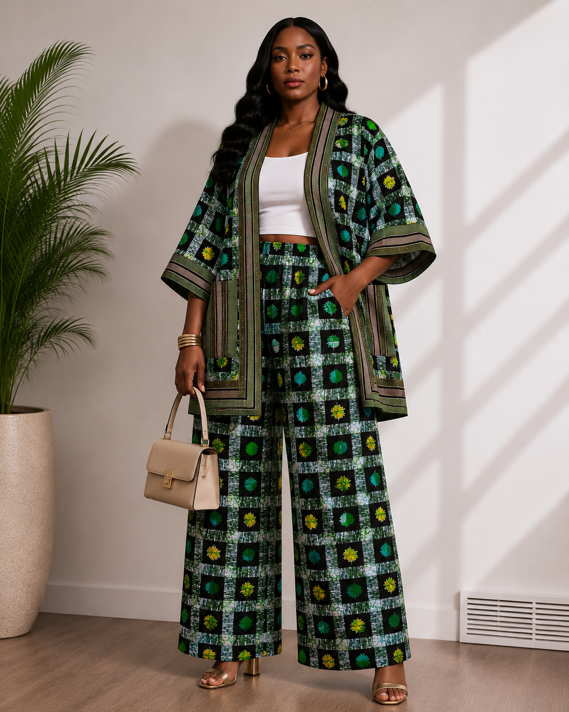 Ankara & Asooke 3-in-1 Kimono Set with Rhinestone Detail | Agbeke Style