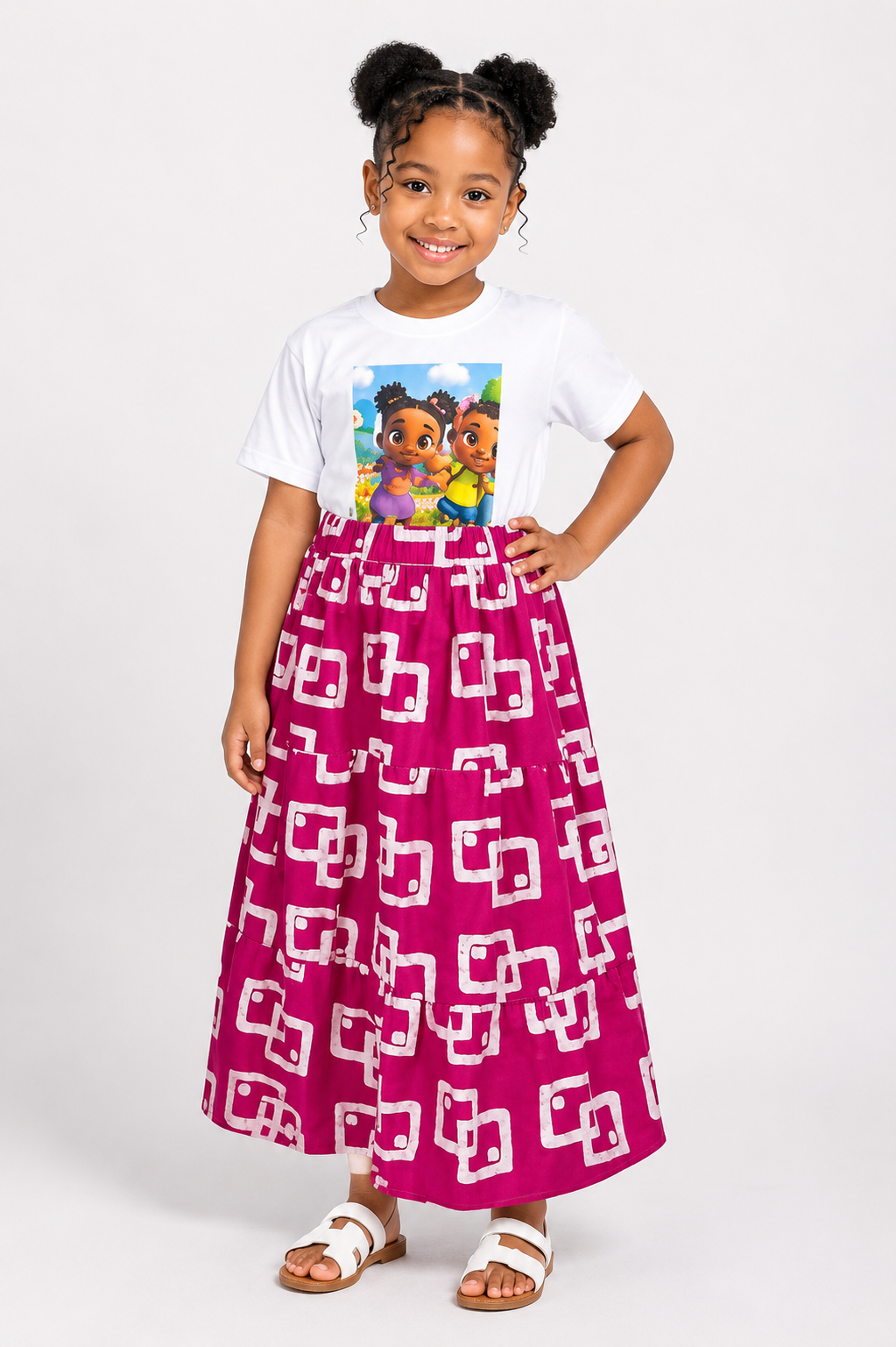 3 Pc Ankara Maxi Skirt, Tee & Cap Set | African Print Kids' 3-Piece Set | Agbeke Style