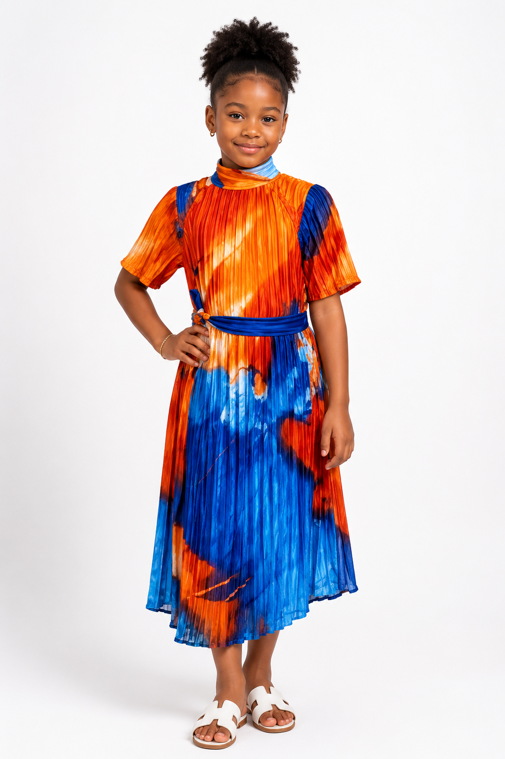 Floral Print Pleated Midi Dress | Kids' Occasion Dress | Agbeke Style