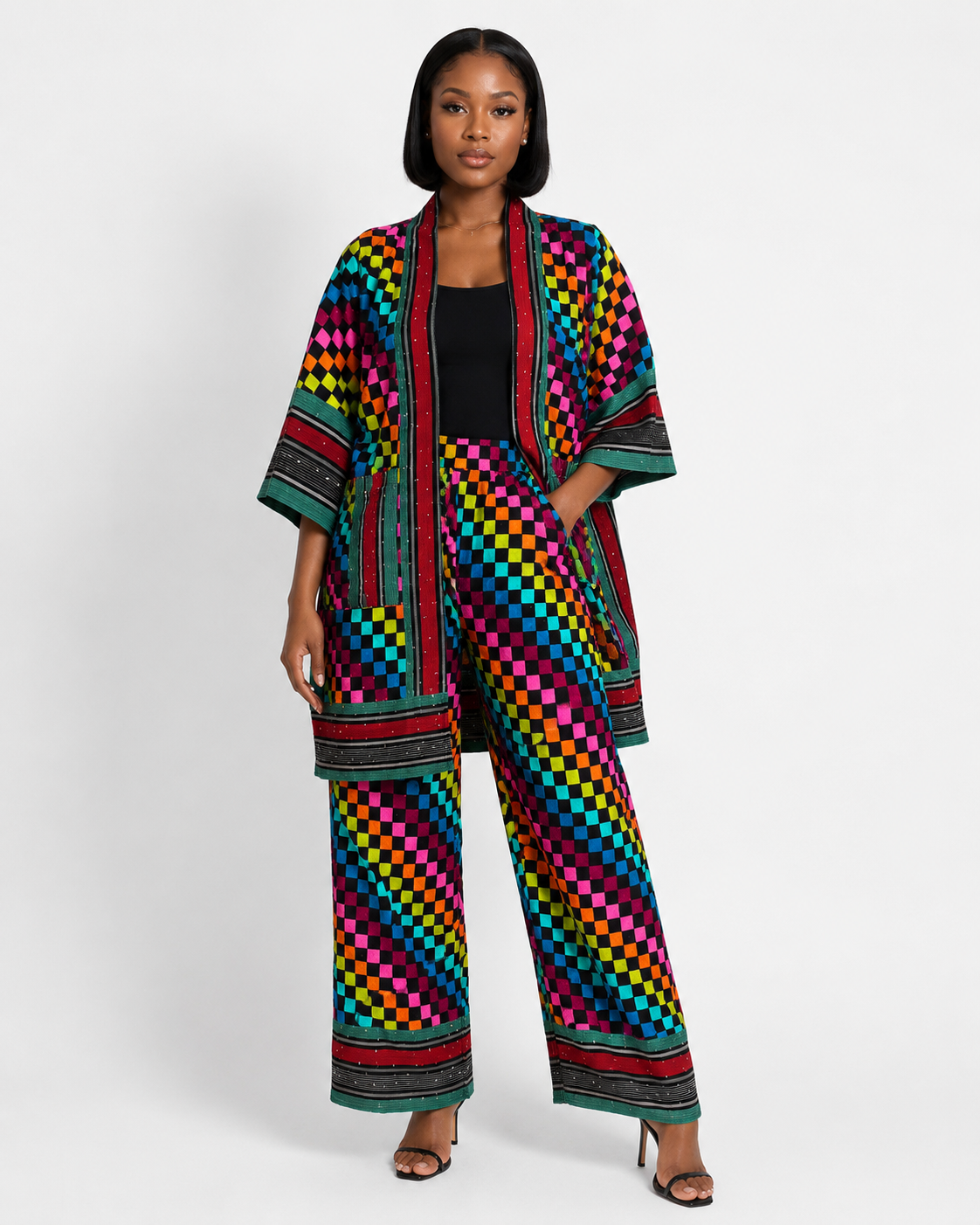 Ankara & Asooke 3-in-1 Kimono Set with Rhinestone Detail | Agbeke Style