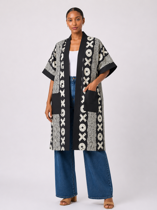 Ankara Kimono with Silk edges | African Print Duster | Agbeke Style
