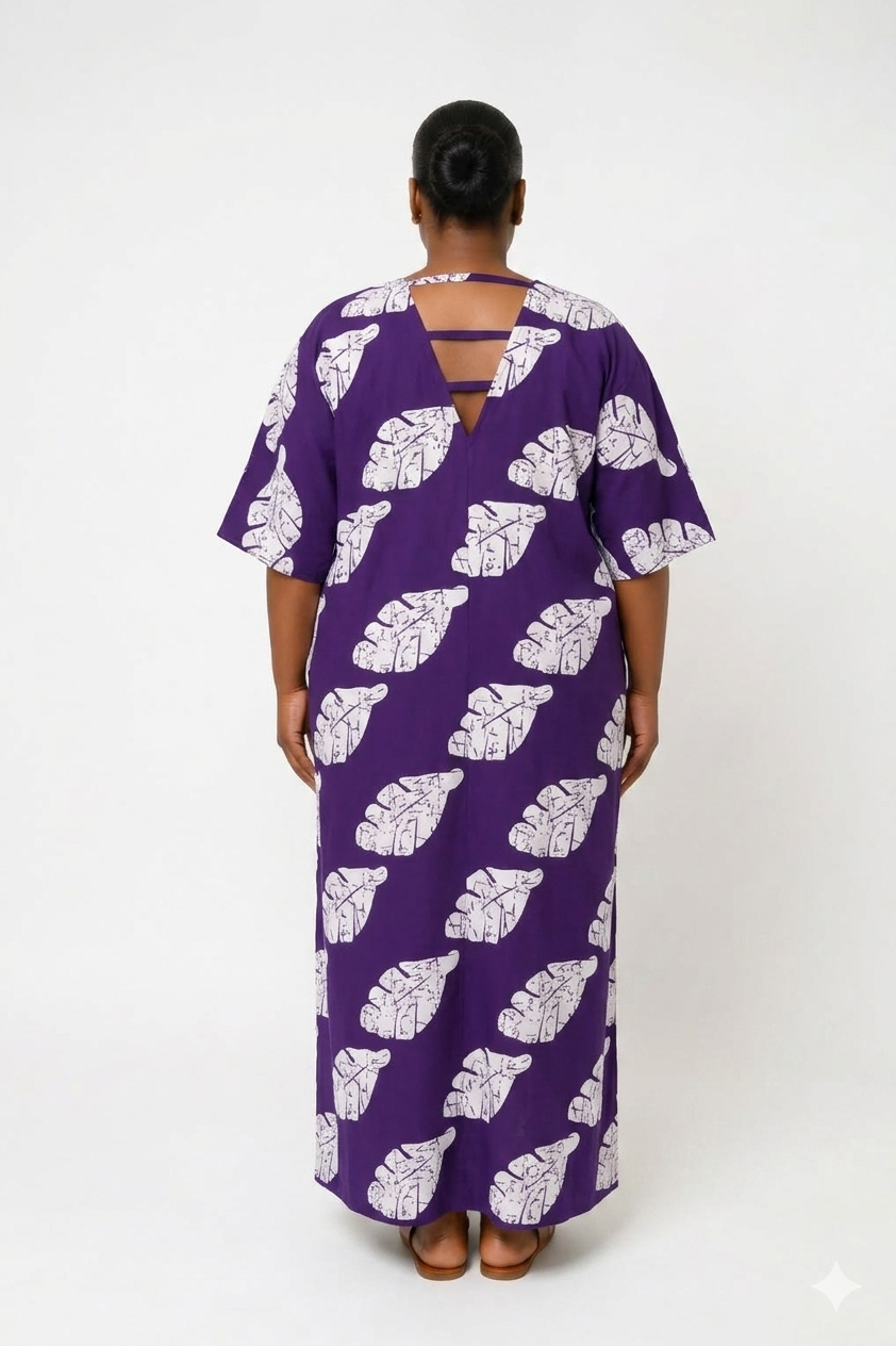 V-Neck 3-Stripe Back Maxi Dress (Long) | African Print Bubu| Agbeke Style