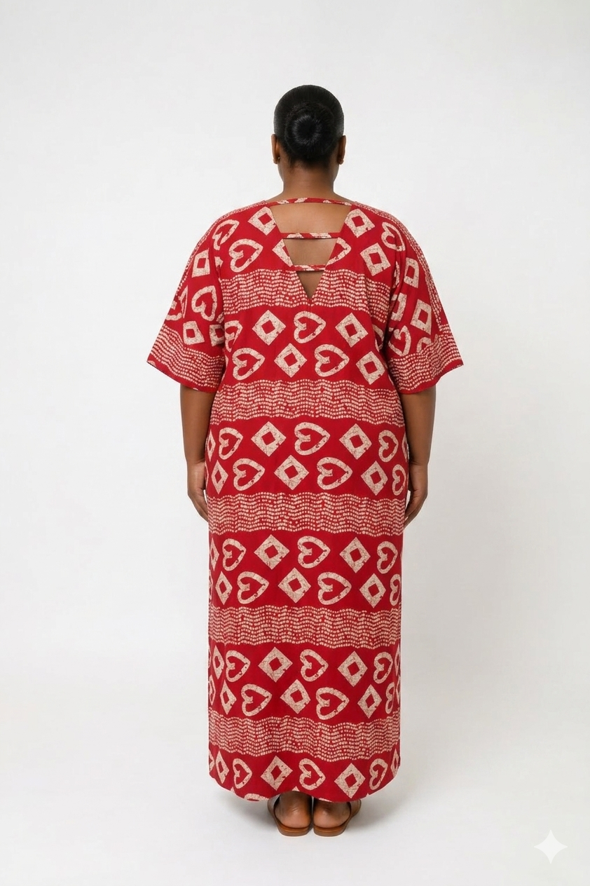 V-Neck 3-Stripe Back Maxi Dress (Long) | African Print Bubu| Agbeke Style