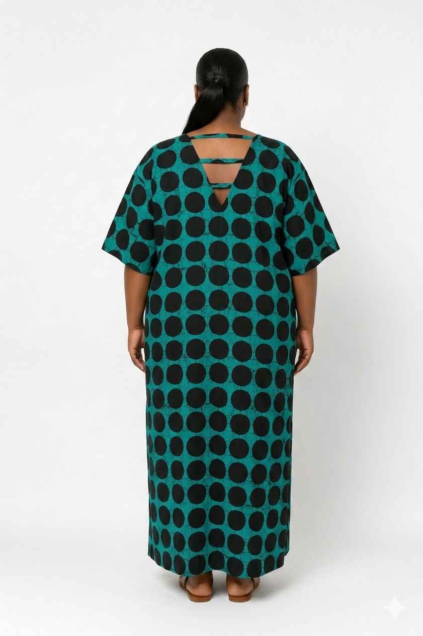 V-Neck 3-Stripe Back Maxi Dress (Long) | African Print Bubu| Agbeke Style