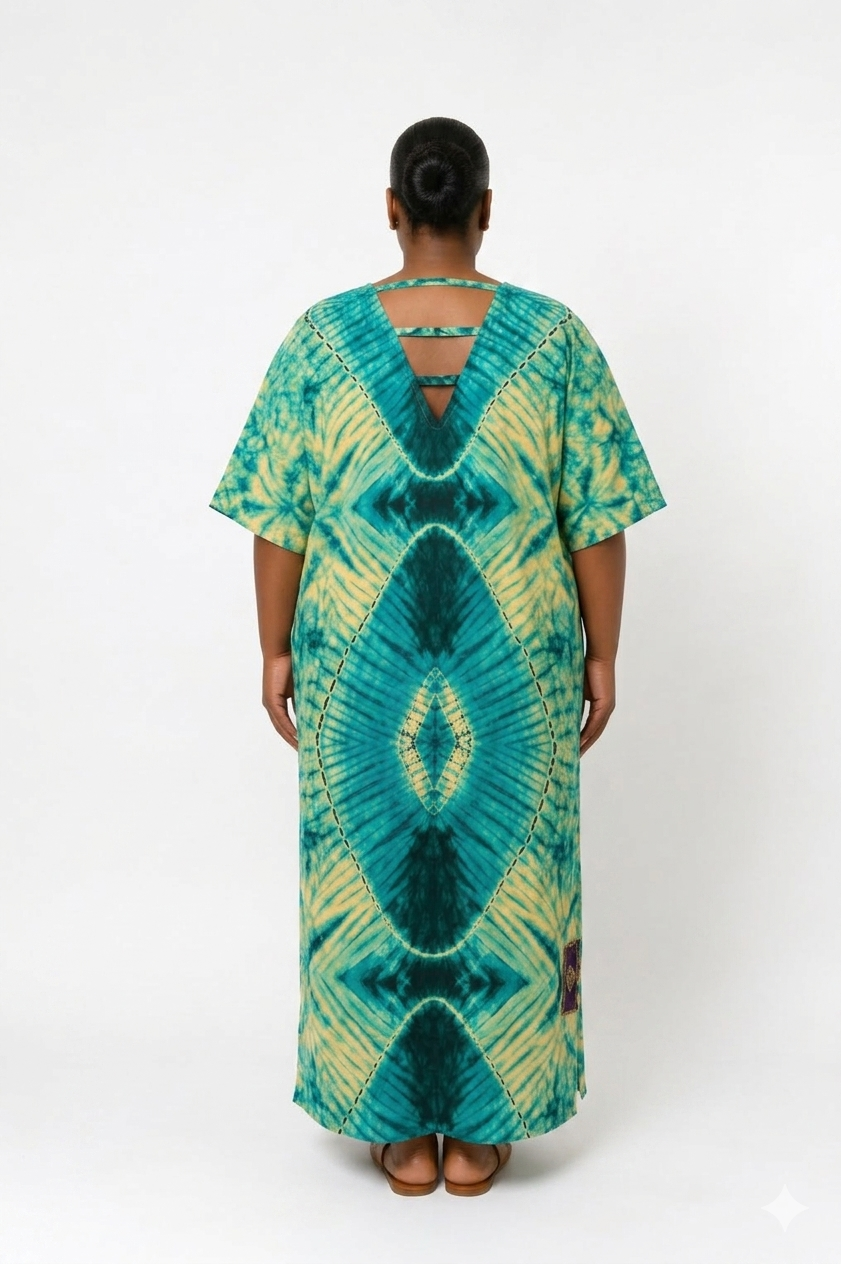 V-Neck 3-Stripe Back Maxi Dress (Long) | African Print Bubu| Agbeke Style