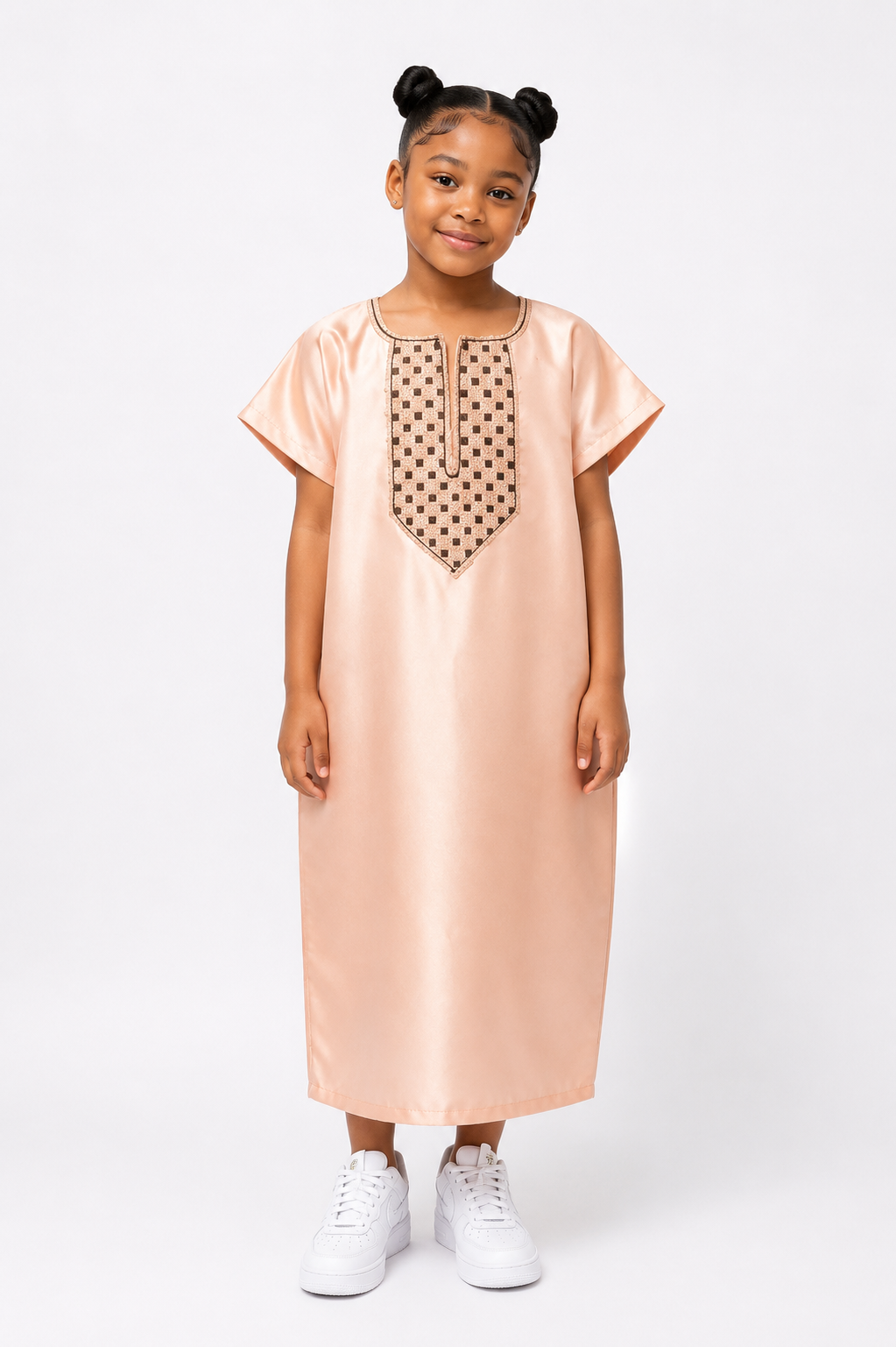 *Mikado Bubu Dress with Embroidered Neckline | Kids' African Dress | Agbeke Style